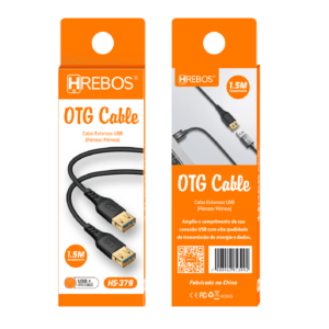 CABO EXTENSOR 1.5M USB/USB FÊMEA HREBOS HS-379