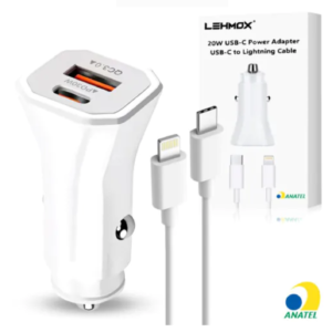 CARREGADOR VEICULAR LEHMOX USB-C/IOS LE-355